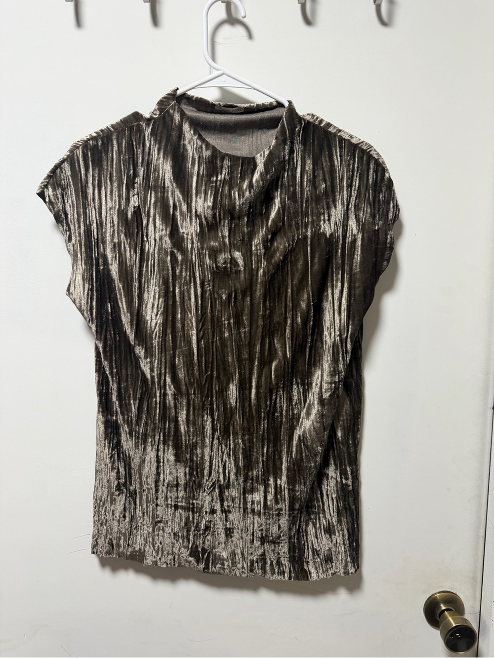 Zara Metallic Crinkle Cap-Sleeve Top